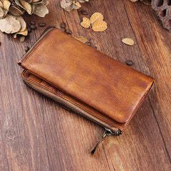 Cool mens long leather wallets vintage brown leaather long wallet for men - EverHandmade