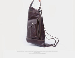 Genuine Leather Mens Coffee Cool Sling Pack Chest Bag Sling Bag Crossbody Pack for men