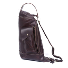 Genuine Leather Mens Coffee Cool Sling Pack Chest Bag Sling Bag Crossbody Pack for men