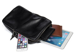Cool Black Leather Mens Cool Sling Bag Black Crossbody Pack Chest Bag for men