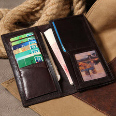 Cool Leather Mens Long Wallet Bifold Slim Long Wallet for Men