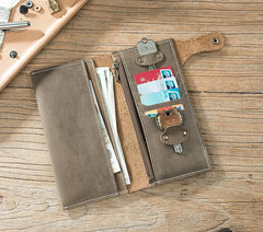 Handmade Leather Mens Slim Wallet Cool Leather Wallet Long Phone Wallets for Men