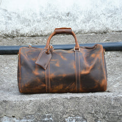 Leather Mens Weekender Bag Vintage Coffee Travel Bag for men
