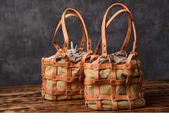 Leather Canvas Women Bucket Bag Shopper Bag Shoulder Bag For Women
