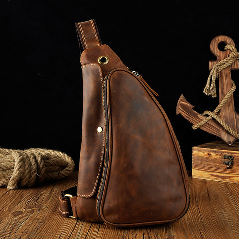 COOL LEATHER MENS SLING BAG SLING shoulder backpack CHEST BAG FOR MEN