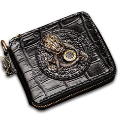 Handmade Leather Chinese Dragon Tooled Mens billfold Wallet Cool Chain Wallet Biker Wallet for Men