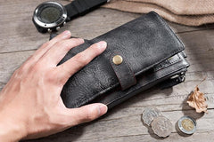 Handmade Leather Mens Biker Wallet Cool Leather Wallet Long Wrist Wallets for Men