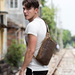 Cool Black Leather Mens Cool Sling Bag Black Crossbody Pack Chest Bag for men