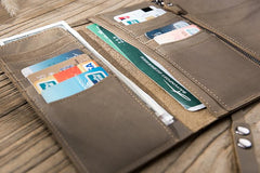 Handmade Leather Mens Cool Long  Chain Wallet Phone Biker Trucker Wristlet Wallet