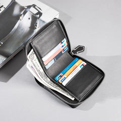 Cool Leather Mens Slim Leather Small Wallets Zipper billfold Wallets Bifold for Men