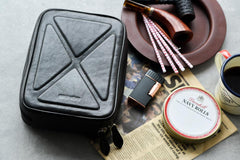 Cool Leather Black Mens Leather 4pcs CIGARETTE Tobacco Pipe Case Zipper Tobacco Pipe Case for Men
