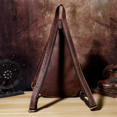 Genuine Brown Leather Mens Cool Chest Bag Sling Bag Sling Backpack for men