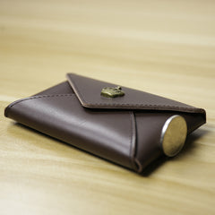 Slim Women Coffee Crown Leather Card Wallet Minimalist Envelope Card Holder Wallet Coin Wallet For Women