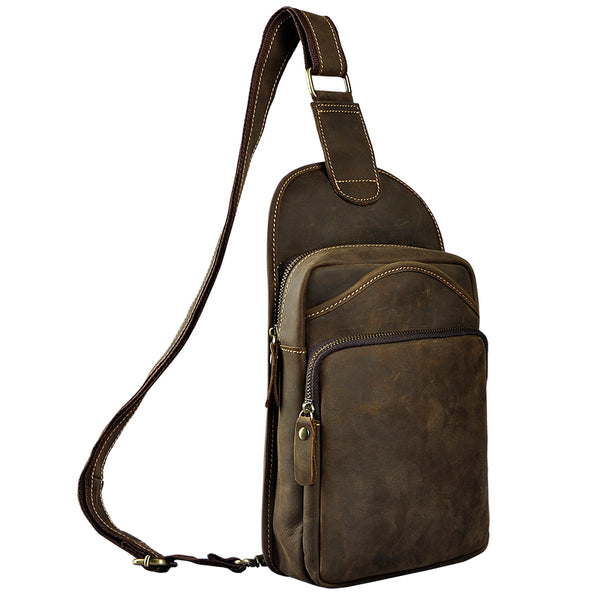 Blue Leather Chest Bag For Men Cool - Back View