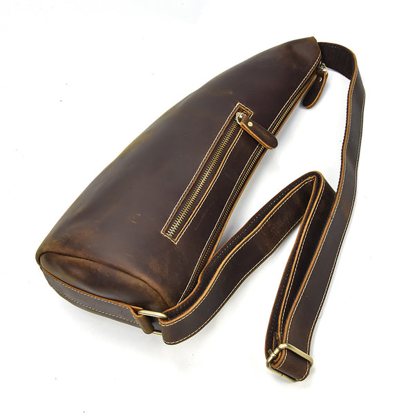 Cool Leather Sling Bag for Men Vintage Chest Crossbody Sling Bag For Men