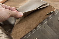 Handmade Leather Mens Slim Wallet Cool Leather Wallet Long Phone Wallets for Men