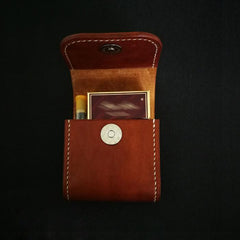 Brown Leather Mens Cigarette Case Cigarette Holder Belt Pouch with Belt Loop for Men