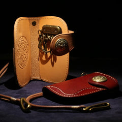 Handmade Leather billfold Biker Wallet Mens Cool Car Key Wallet Pouch Car KeyChain for Men