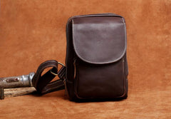 Genuine Leather Mens Cool Chest Bag Brown Sling Bag One Shoulder Backpack for men