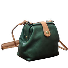 Vintage Womens Green Leather Small Doctor Shoulder Bag Green Doctor Crossbody Purse for Women