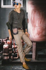 Cool Leather Mens Skull Biker Belt Pouch Waist Bag Side Bag Shoulder Bag for Men