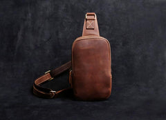 Genuine Leather Mens Sling Bag Cool Chest Bag Crossbody Pack Travel Sling Pack for men