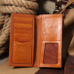Cool Leather Mens Long Wallet Bifold Slim Long Wallet for Men