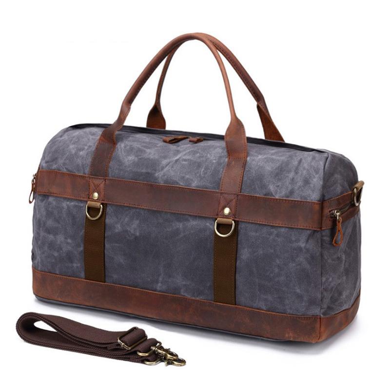 Mens Waxed Canvas Leather Weekender Bag Canvas Large Travel Bag for Men