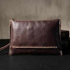 Handmade Leather Mens Brown Clutch Vintage Wristlet Wallet Clutch Wallet for Men