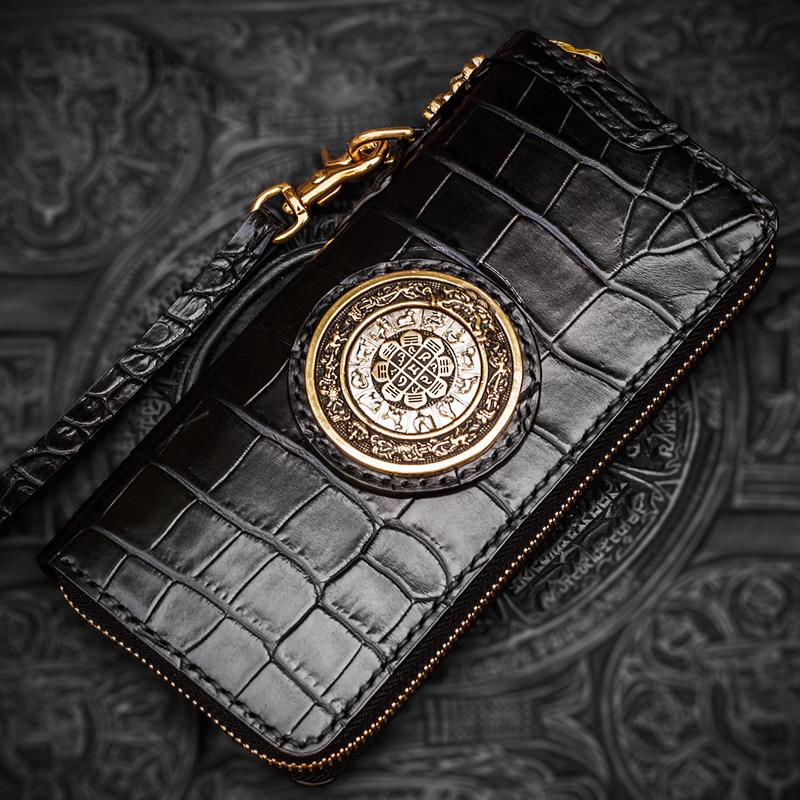Handmade Leather Tibetan Mens Biker Chain Wallet Cool Wallet Long Chain Wallets for Men