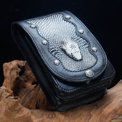 Cool Leather Mens Snake Biker Belt Pouch Waist Bag Drop Leg Bag for Men