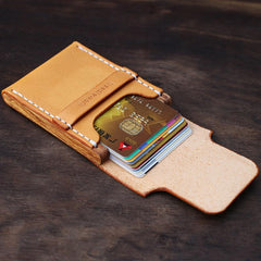 Handmade Wooden Brown Leather Mens Wallet Small Card Holder Coin Wallet for Men