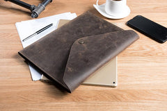 Handmade Leather Mens Clutch Cool Slim Wallet Envelope Clutch Wristlet Wallet for Men
