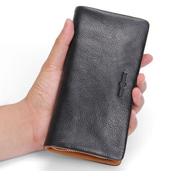 Handmade Leather Mens Cool Long Leather Wallet Bifold Clutch Wallet for Men