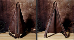 Genuine Brown Leather Mens Cool Chest Bag Sling Bag Sling Backpack for men