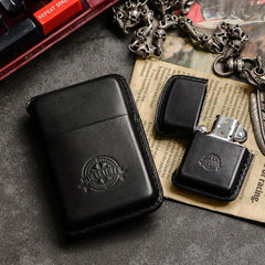 Handmade Black Leather Mens 10pcs Cigarette Holder Case Cool Custom Cigarette Case for Men