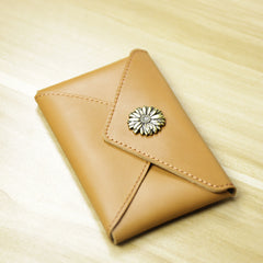 Slim Women Tan Leather Card Wallet Minimalist Envelope Card Holder Wallet Coin Wallet For Women