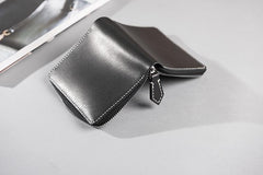Cool Leather Mens Slim Leather Small Wallets Zipper billfold Wallets Bifold for Men