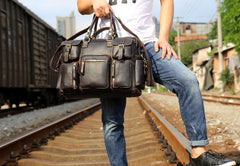 Genuine Leather Mens Cool Weekender Bag Travel Bag Duffle Bags Briefcase Messenger Bag for men