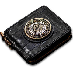 Handmade Leather Crocodile Skin Tooled Mens billfold Wallet Cool Chain Wallet Biker Wallet for Men