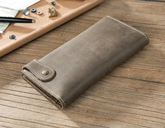 Handmade Leather Mens Slim Wallet Cool Leather Wallet Long Phone Wallets for Men