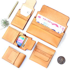 Handmade Cool Wooden Brown Leather Mens Wallet Small Card Holder Coin Wallet for Men