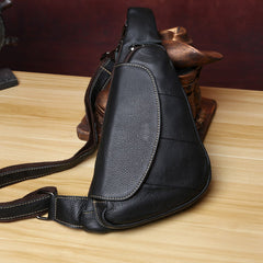 Genuine Black Leather Mens Cool SLing Pack Chest Bag Black Sling Bag Crossbody Bag Pack for men
