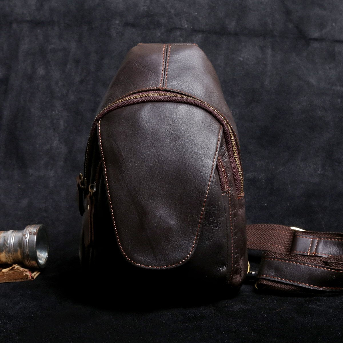 Genuine Leather Mens Cool Chest Bag Sling Bag Crossbody Bag Travel Bag Hiking Bag for men