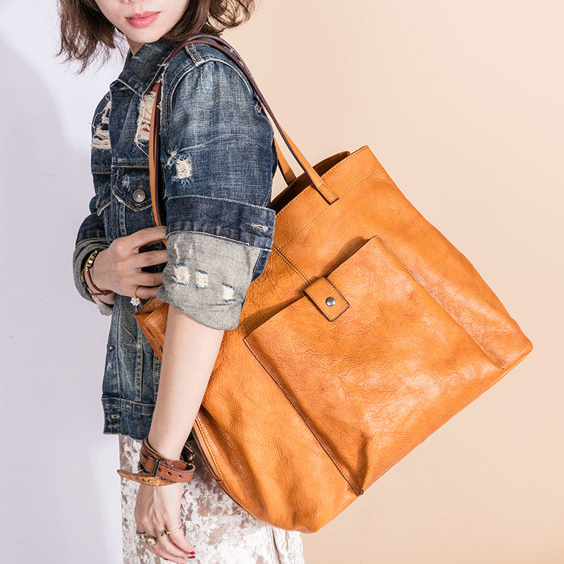 Handmade Genuine Leather Handbag Tote Large Shopper Bag Purse Handbag Shoulder Bag Purse For Women - EverHandmade