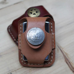 Handmade Leather Mens Zippo Lighter Pouch with Loop Biker Zippo lighter case with Clip