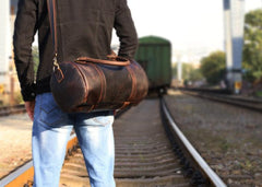 Genuine Leather Mens Bucket Bag Cool Weekender Bag Travel Bag Duffle Bags Overnight Bag Holdall Bag for men