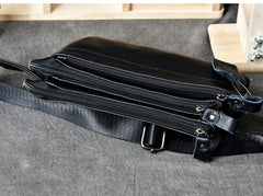 Cool Black Leather Fanny Pack Mens Black Waist Bag Hip Pack Black Belt Bag for Men