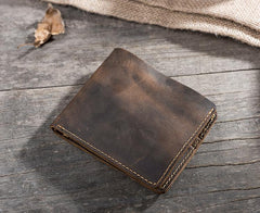 Handmade Leather Mens Cool Slim Leather Wallet Men Small billfold Wallets Bifold for Men
