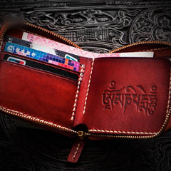 Handmade Leather Small Tooled Mens billfold Wallet Cool Chain Wallet Biker Wallets for Men